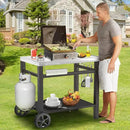 Outdoor Grill Table, Movable Dining Cart, Pizza Oven Table Stand, Double-Shelf Grill Stand, Food Prep and Work Cart with Wheels, Hooks, Fits for Blackstone Ninja by CozyNest Decor