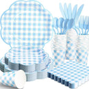 350 Pcs Blue Gingham Plates and Napkins Party Supplies - Blue and White Checkered Plates Sets Serve 50 Guests - Scalloped Gingham Paper Plate for Birthday Dinner Wedding Baby Shower Party Decorations by CozyNest Decor