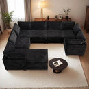 HOOOWOOO Modular Sectional Sofa,8 Pieces Sectional Couches for Living Room,131X98 G Shaped Cloud Couch with Ottoman Chaise(Black Velvet Corduroy) by CozyNest Decor