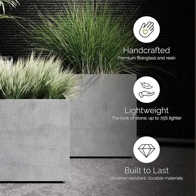 Reglito Cube Planter – Fiberglass Indoor/Outdoor and Weather-Resistant Large Planter (Concrete Stone, 23.6" L x 23.6" W x 24.2" H), photo 4 of 7