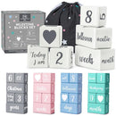 White Baby Monthly Milestone Blocks with Bag. Baby Age Blocks for Girl or Boy Baby Photo Props and Baby Shower. Month Baby Milestone Blocks with Grammatically Correct Month and Year by TinyTreasures Baby Boutique