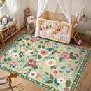 Floral 6x9 Area Rug Machine Washable Soft Print Boho Carpet Non Slip Doormat Low Pile Flower Area Rugs for Living Room Bedroom Nursery Kitchen Dining Room Indoor-Light Green by TinyTreasures Baby Boutique