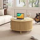 Round Coffee Table with Storage,Mid Century Modern Dining Table with Sliding Cabinet Door for Living Room,Home Small Space,31.5" Small Center Table,Oak by CozyNest Decor