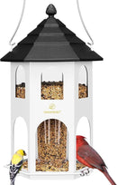 Kingsyard Metal Bird Feeder for Outdoor Hanging, Wild Bird Feeders with Circular Perch, Easy to Clean & Refill, 4 lbs Large Seed Capacity, White by GreenHaven Gardens