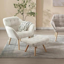 Modern Sherpa Accent Chair with Ottoman Set of 2, Fluffy Upholstered Lounge Chair with Footrest, Comfy Living Room Side Boucle Armchair for Small Space Bedroom, White by CozyNest Decor