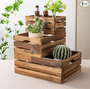 Set of 3 Nesting Wooden Crates, Rustic Wooden Storage Container Boxes with Cutout Handles, Decorative Farmhouse Wood Baskets for Display (Natural) by CozyNest Decor
