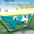 PNAEUT Double Hammocks with Stand for Outside, Portable Space Saving Heavy-Duty Steel Stand for Indoor Outdoor Patio with Carrying Bag, 450 lbs Capacity (Aqua) by GreenHaven Gardens