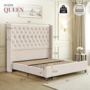 PaPaJet Queen Size Bed Frame with 61.4" Tall Headboard, Velvet Modern Upholstered Tufted Bed for Adults, Handmade Deep Button Tufting, Solid Wood Legs, No Box Spring Required, Cream by CozyNest Decor