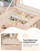 AKOZLIN 5-Tier Jewelry Box Leather Jewelry Storage Organizer with 4 Drawers Lockable for Women Girls Ring Necklace Earring Bracelet Watches Holder with Mirror Champagne by TinyTreasures Baby Boutique