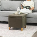 Adeco Fabric Storage Ottoman Bench with Solid Wood Legs, 17.7" Square Olive Green Leathaire Cube Foot Stool, Upholstered Button Tufted Vanity Chair with Hinged Lid for Living Room, Bedroom, Dorm by CozyNest Decor