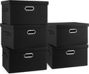Medium 15" 21 Quart Collapsible Stackable Storage Bins with Lids, 5 Packs Black Foldable Fabric Closet Storage Boxes with Lids, Lidded Heavy-duty Linen Baskets(15x11x8) by TinyTreasures Baby Boutique