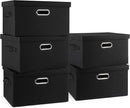 Medium 15" 21 Quart Collapsible Stackable Storage Bins with Lids, 5 Packs Black Foldable Fabric Closet Storage Boxes with Lids, Lidded Heavy-duty Linen Baskets(15x11x8) by CozyNest Decor