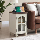 Narrow Side Table,Farmhouse Nightstand with Charging Station,Wood End Table with Glass Barn Door Storage, Cabinet Organizer with Adjustable Shelf, Night Stand for Small Spaces for Living Room Bedroom by CozyNest Decor