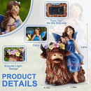 Solar Angel Garden Statue - Garden Fairy Sitting on a Highland Cow with Flowers, Butterflies and 5 LED Lights - Decorate Table, Terrace, Lawn, Birthdays, Grandma, mom by GreenHaven Gardens