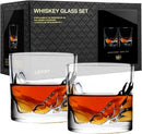 Grand Canyon Heavy Crystal Whiskey Glasses Gift Set of 2, Thick Freezable Bourbon Glass 1lb Each, Premium Whiskey Gifts for Men, Frozen Crystal Chills Cocktails, 10 oz by CozyNest Decor
