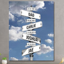 Personalized Father's Day Family Names Street Custom Multi-Name Date of Birth Vintage Street Sign Happy Fathers Day Poster Canvas Wall Art Best Gifts for Dad Husband from Daughter Son Wife Kids