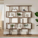 Brown 5-Tier Geometric Bookcase, S-Shaped Modern Bookshelf Set of 2, 62.6" Tall Room Divider Book Shelf, Decorative Display Shelf by CozyNest Decor
