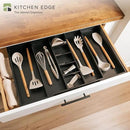 Adjustable Kitchen Drawer Organizer for Utensils and Junk, Food-Safe Contract Grade with 100% Sustainable Wood, Expandable from 16 to 28 Inches Wide - Black Bamboo by CozyNest Decor