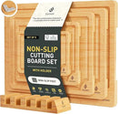 5 Packs Bamboo Cutting Board Set with Non Slip Feet Holder and Over Sink Nice Solid Thick Wood Juice Groove Chopping Board Small Big Xl XXl xlarge Oversized Kitchen Counter Organic Vegetable Meat Kit by CozyNest Decor