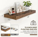 Deep Floating Shelves for Wall | 30 Inch Wide x 12 Inch Deep Floating Shelves | 30W x 12D Rustic Wood Wide Wall Shelves | Bookshelf Laundry Shelf TV Shelf by CozyNest Decor