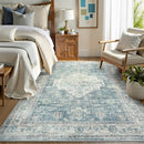 LIVEBOX Bedroom 4x6 Washable Area Rug for Entryway Kitchen, Non-Slip Soft Boho Rugs for Dining Room Office, Farmhouse Low-Pile Neutral Soft Carpet for Nursery Room Playroom, Blue by TinyTreasures Baby Boutique