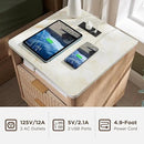 T4TREAM Fluted Nightstand with Charging Station, 18" Modern Side Table with Faux Marble Top, 2 Drawers End Table w/Storage, Bedside Table for Bedroom, Living Room, Curved Profile Design, Natural Oak by CozyNest Decor