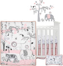 Lambs & Ivy Happy Jungle Pink/White Safari Nursery 5-Piece Crib Bedding Set by TinyTreasures Baby Boutique