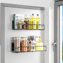 2 Pack Magnetic Spice Rack Organizer, Space Saver for Refrigerator and Microwave Oven, Magnetical Fridge Shelf for Jars, Seaoning, tins and Utensils Black by CozyNest Decor