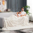 Cozy Bliss Faux Fur Throw Blanket for Couch, Fuzzy Soft Plush Thick Bubble Blanket for Sofa Bedroom Living Room, 90 * 90 Inches Cream White by CozyNest Decor