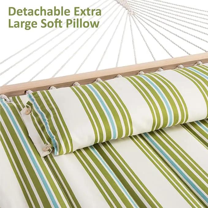SUNCREAT Portable Double Hammock with Stand, 475 lbs Capacity, Heavy Duty Two Person Hammock with Stand Included, Green Stripe, photo 5 of 7