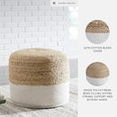 Signature Design by Ashley Sweed Valley Jute & Cotton Pouf, 19 x 19 Inches, Beige & White by CozyNest Decor