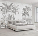 Gray Jungle Landscape Wallpaper Mural Tropical Banana Leaf Wall Mural (Not Peel and Stick) by CozyNest Decor