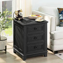 Farmhouse Night Stand Set of 2, 18" End Table with 3 Drawer Metal Handle, Dresser for Bedroom, Sofa Bed Side Table Chest of Drawers,Wood Nightstand Cabinet for Organizer, Living Room-Black by CozyNest Decor