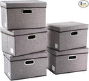 PRANDOM Collapsible Storage Containers with Lids [5-Pack] Linen Fabric Foldable Storage Bins Boxes Organizer Baskets Cube with Cover for Home Bedroom Closet Office Nursery (14.9x9.8x9.8) by TinyTreasures Baby Boutique