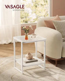 VASAGLE End Table, 2-Tier Side Table with LED Lights, Modern Nightstand, Square Bedside Table, Frosted Glass, Bottom Shelf, for Bedroom, Cloud White and Pearl White ULET232W01 by CozyNest Decor