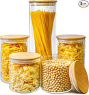 Multi Size - 5 Pack Glass Jars with Bamboo Lids, Glass Pantry Storage Containers with Airtight Lids, Round Air Tigh Food Storage Canisters for Cereal, Pasta, Flour, Sugar, Best for Kitchen Organizer by CozyNest Decor