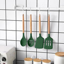 Country Kitchen Non Stick Silicone Utensil Set with Rounded Wood Handles for Cooking and Baking, 14 Piece Set, Green by CozyNest Decor