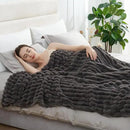 Amélie Home Faux Fur Throw Blanket for Couch, Cozy Fuzzy Fluffy Fur Luxurious Soft Striped Plush Gift Blankets for Family Sofa Chair Bed Living Room Bedroom, 60"x80", Charcoal Grey by CozyNest Decor