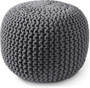Casafield Round Pouf Ottoman, Dark Gray - 20" Diameter x 14.5" High Cotton Knit Foot Stool - Boho Floor Pouffe for Living Room, Bedroom, Home Office by CozyNest Decor