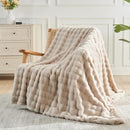 NEWCOSPLAY Faux Fur Queen Blanket Linen Bubble Blanket Thick Warm Soft for Couch Sofa Bed 550GSM (Linen, Queen(90"x90")) by CozyNest Decor