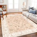 Area Rug 8x10 Washable Rug Tangerine Vintage Traditional Mat Distressed Indoor Foldable Thin Retro Accent Floral Print Rug Non Slip Carpet Living Room Dining Room Office by TinyTreasures Baby Boutique