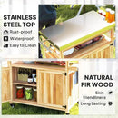 Outsunny Outdoor Grill Cart with Wheels and Storage, Solid Wood Outdoor Kitchen Island with Stainless Steel Top, Movable Bar Cart with Spice Rack, Side Handle, Integrated Hole for BBQ, Natural Wood by CozyNest Decor