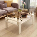 Glass Coffee Table Rectangle Living Room Center Table, with Brown Tempered Glass Tabletop and White MDF Layer,for Living Room and Office, Brown+White by CozyNest Decor