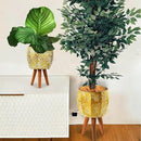 Harvest Land Plant Pots with Stand, Set of 2 Large Modern Planters Metal Tall Handmade Flower Pots with Drainage Holes Indoor Outdoor,Gold by CozyNest Decor