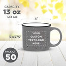 DISCOUNT PROMOS Custom Ceramic Campfire Coffee Mugs 13 oz. Set of 50, Personalized Bulk Pack - Perfect for Tea, Espresso, Cappuccino, Hot Cocoa - Grey by TinyTreasures Baby Boutique