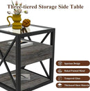Farmhouse End Table Set of 2, Modern Side Table with Drawer&3-Tier Storage Shelf, Square Rustic Nightstand, Accent Tea Table, for Bedroom Office Living Room, Grey, Natural Wood, Glass, Metal by CozyNest Decor