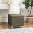 Adeco Fabric Storage Ottoman Bench with Solid Wood Legs, 17.7" Square Olive Green Leathaire Cube Foot Stool, Upholstered Button Tufted Vanity Chair with Hinged Lid for Living Room, Bedroom, Dorm by CozyNest Decor