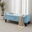 Storage Ottoman Bench, Velvet Upholstered Footstool for Bedroom and Living Room, Tufted Seat with Storage, Wooden Legs & Metal Rivets, Light Blue by CozyNest Decor