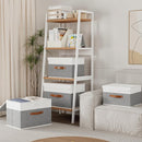 Yawinhe Storage Boxes with Lids, Linen Fabric Bin, Cube Organizer Basket, Washable and Leather Handle, for Home, Closet, White/Grey, 15.0''Lx9.8''Wx9.8''H, 5-Pack, USNK024WGL-5 by TinyTreasures Baby Boutique