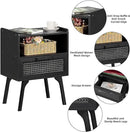 Lerliuo Rattan Nightstand, Side Table with Drawer Open Shelf, Cane Accent Bedside End Table with Solid Wood Legs, Mid Century Modern Night Stand for Bedroom, Dorm and Small Spaces (Black) by CozyNest Decor